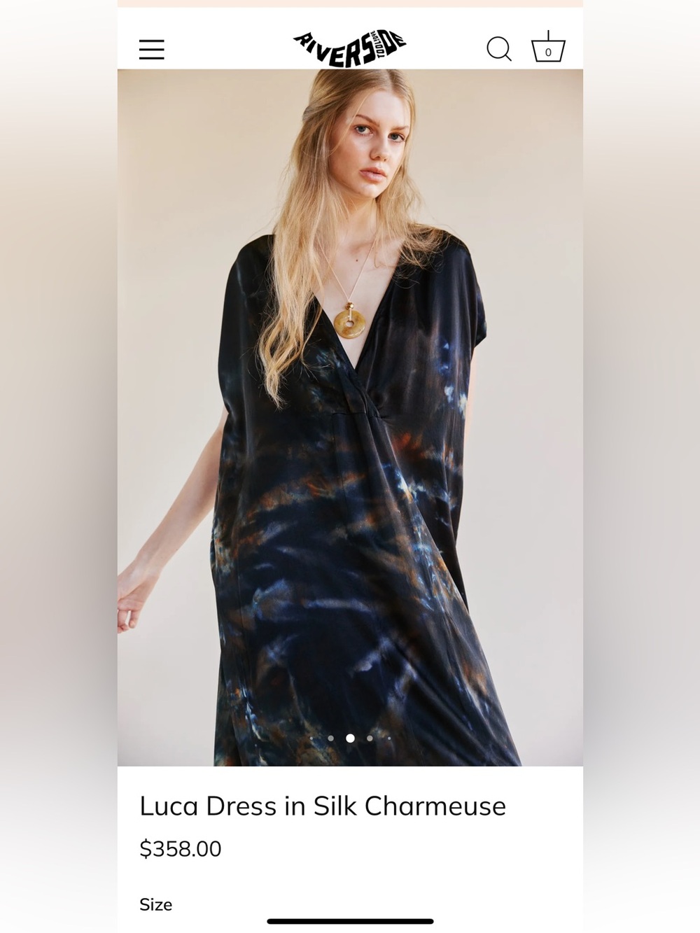 Riverside Tool & Dye Luca Silk Charmeuse Kaftan Midi Dress Black Tie Dye - Picture 3 of 16